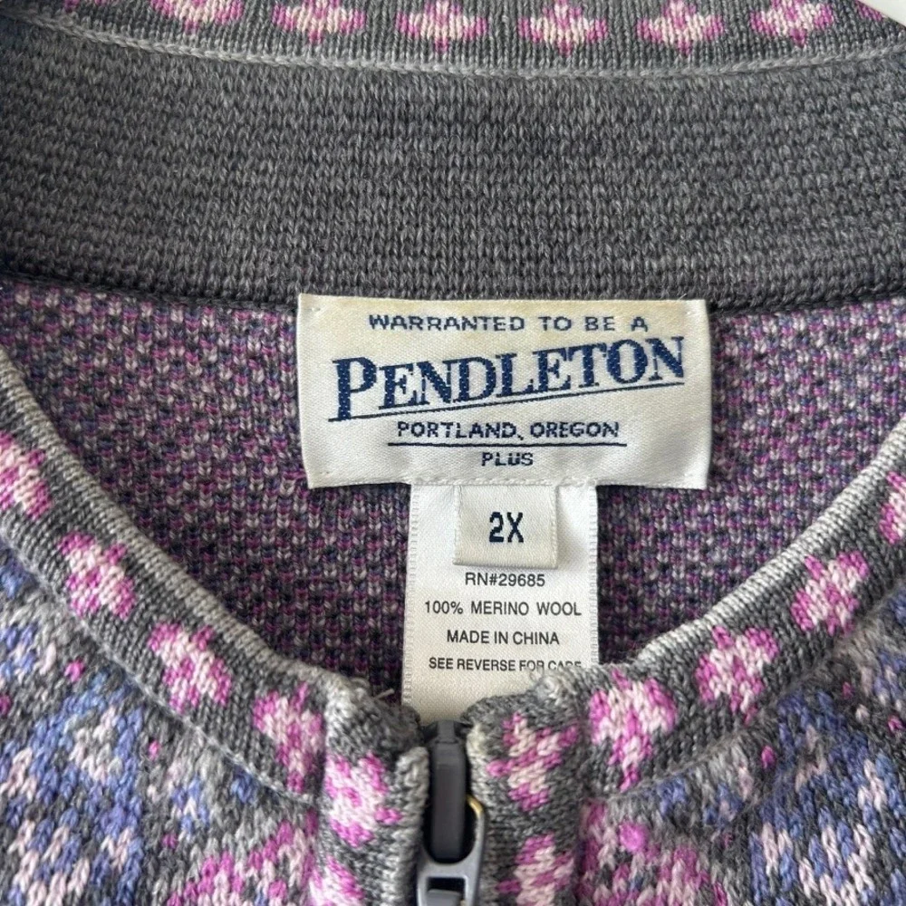 Pendleton Plus 2X Merino Wool Full Zip Cardigan Sweater Paisley Purple Blue